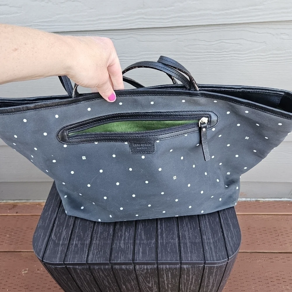 Kate Spade Polka Dot Tote Diaper Baby Bag Black White Purse Shopper Bag Vintage